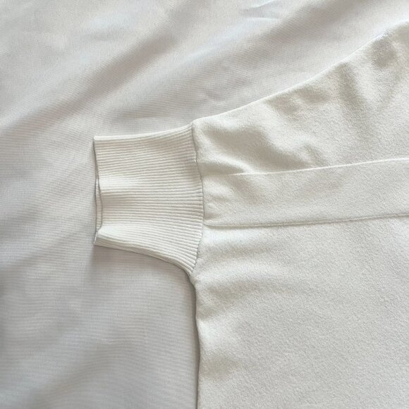 SARAH PACINI WHITE LONG SQUARE NECK BACK BLACK WRITING SHORT TEE TOP - OS - Picture 7 of 10